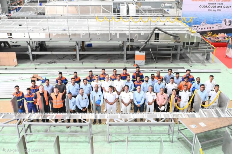 GIRDER LAYING CEREMONY FOR  THREE AIR CUSHION VEHICLE’s CONDUCTED BY INDIAN COAST GUARD